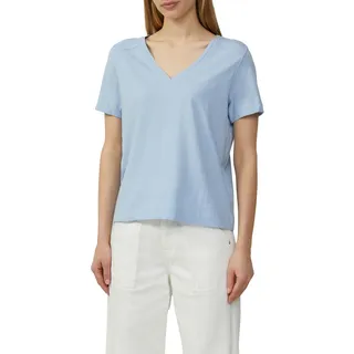 T-Shirt S.OLIVER, Damen, Gr. 34, pastell blau, Web, Obermaterial: 100% Baumwolle, unifarben, regular fit taillenbedeckt, V-Ausschnitt, Shirts T-Shirt, aus Flammgarn