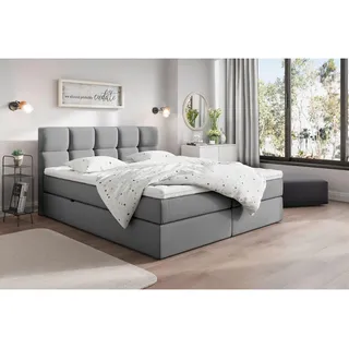 Livetastic Boxbett , Dunkelgrau , Holz, Textil, Holzwerkstoff , H3 , Höhe ca. 19 cm , 200x220 cm , Bettkasten, gepolstertes Kopfteil, Topper durchgehend , Holzmöbel, Holzbetten, Boxspringbetten Holz