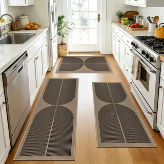 Capslpad Küchenteppiche 3 Stück, Jute Aussehen rutschfeste Schmutzfangmatte Küchenmatten, Waschbar Küchenläufer, Teppichläufer Flur, Leicht Zu Reinigen Küchen Läufer für Küche, Flur, Waschküche
