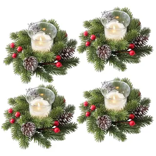 Kerzenring Weihnachten Tischdeko,2er Mini Adventskranz Kerzenkranz Weihnachten Künstliche Weihnachtskranz Kerzenkranz Tannenkranz Weihnachtskerzenringe Kerzenringe für Stabkerzen Weihnachtsdeko (A*4)