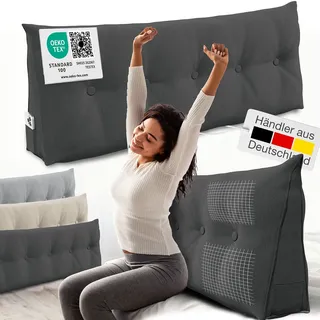 Eloneo Rückenkissen – Keilkissen fürs Bett & Sofa, abnehmbarer Bezug, praktisches Seitenfach Handy Kissen 1 St