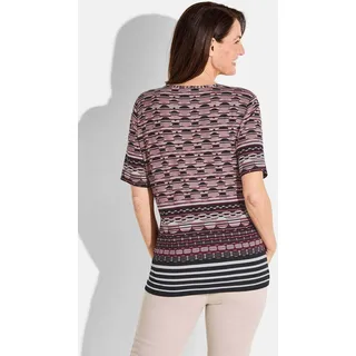 GOLDNER T-Shirt "Halbarm Oberteil mit Streifen, Viskose" Rundhalsausschnitt, altrosé, schwarz, cremeweiß, gemustert