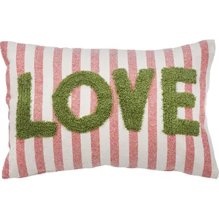 Dekokissen DONE. "CUSHION HAPPY STRIPE LOVE", grün (rosa, natur, grün, schriftzug bestickt gestreift), B:40cm H:1cm L:60cm, Baumwolle, Dekokissen_Sitzkissen_Kissenhüllen, Dekokissen