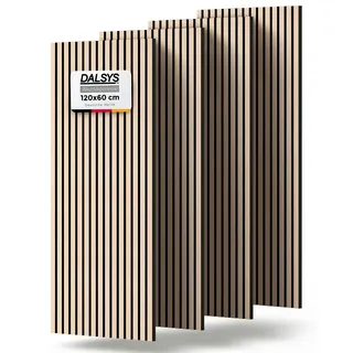 Dalsys 4x Akustikpaneele mit Lamellen 120 x 60cm Eiche hell Holz | Wandpaneele für Schallschutz in Büro- & Wohnräumen, Akustik Paneele Wand, 3D Wandverkleidung innen, Holzpaneele