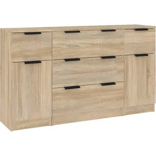 3-tlg. Sideboard-Set Sonoma-Eiche Holzwerkstoff - Braun