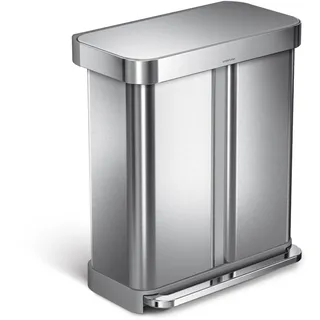 simplehuman Rechteckiger Doppelfach Treteimer 58 l Silber