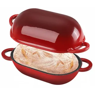 NSIRONS Gusseisen Brotbackform mit Deckel, 28 cm Emaille Gusseisen Topf Brot Backen, Bräter mit Deckel 5,5 L, Idealer Brottopf, Brotbacktopf, Backofengeeignet (Farbverlauf Rot)