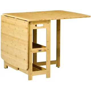 Homcom Esstisch Klapptisch Küchentisch mit Ablagefächer Esszimmertisch Naturholz , Naturfarben , Naturmaterialen , Echtholz,Bambus , Rechteckig , eckig , 80x73.5x149.5 cm , Esszimmer, Esstische