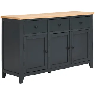 Mid.you Sideboard , Naturfarben, Dunkelblau , Metall , Eiche, Kiefer , furniert, massiv , 3 Schubladen , 139x83x42 cm , Holzmöbel, Kommoden Holz, Sideboards Holz