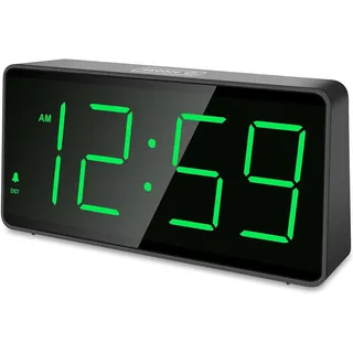 Eachui Wecker digital Batteriebetrieben mit großen Zahlen, Digitaler Wecker mit LED Display, regelbarer Helligkeit und Lautstärke, Automatischer Dimmer,Snooze, 12/24 Std (Grüne Ziffern)