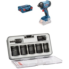 Bosch Professional Akku Drehschlagschrauber GDR 18V-160 (Schrauben M6 - M14, 1/4"-Innensechskant, ohne Akkus und Ladegerät, in L-BOXX) + 7tlg. Steckschlüsseleinsätze-Set für Sechskantschrauben