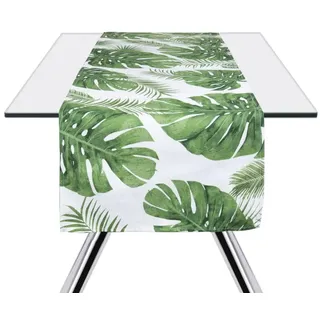 Excelsa Foliage Tischläufer, Baumwolle, grün, 45 x 140 cm