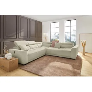Wohnlandschaft JOCKENHÖFER GRUPPE "Monza L-Form, B: 292x292 cm, mit 30 cm elektr. Sitztiefenverstellung", braun, beige 430, 28, B:292cm T:113cm, Korpus: 100% Polyester;Kissen: 100% Polyester, Sofas, Wohnlandschaft, 140kg Belastbarkeit je Sitz, Kopfteilverstellung & USB-Anschluss