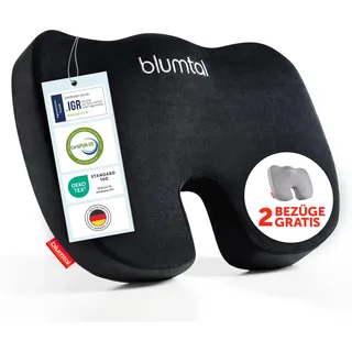 Blumtal® Memory Foam Sitzkissen medium - Keilkissen zur Rückenentlastung - atmungsaktives Steißbeinkissen 70-90kg - Sitzkissen Bürostuhl - stützendes Sitzpolster Stuhl + Zwei waschbare Bezüge medium