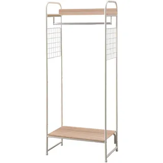 Iris Ohyama Kleiderständer mit Holzregalen, Aufrecht, Weiß, Modernes Design, Robuster Rahmen, Rutschfest, Für Schlafzimmer, Studio, Schrank, Kleidung & Schuhe, Wäscheständer, Einfacher Aufbau, PI-B4