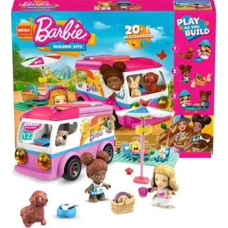 Mattel, Mega Barbie Abenteuer im Traum-Wohnmobil mit 2 Mini-Puppen und Zubehör, Bunt - Rosa