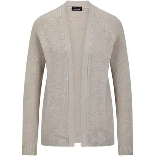 Strickjacke GOLDNER "Strickjacke mit Strickbandblende", Damen, Gr. 48, beige (stein), Obermaterial: 57% Polyacryl PAN. 26% Polyester PES. 17% Baumwolle CO., gerade, V-Ausschnitt, Strickjacken Strickjacke, aus Bändchengarn gestrickt