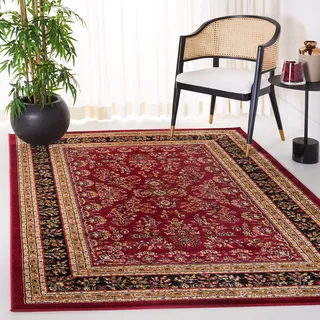 SAFAVIEH Traditionell Teppich für Wohnzimmer, Esszimmer, Schlafzimmer - Lyndhurst Collection, Kurzer Flor, Rot und Schwarz, 160 x 230 cm