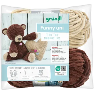 Gründl Funny uni SB-Pack Teddy Theo, Chenillegarn, Häkelset