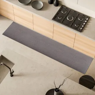Comart, Küchenteppich, rutschfeste Unterseite aus Gummi, saugfähig, gewebtes Polyester, elegant und strapazierfähig, einfarbiger Läufer, waschbar, grau, 50 x 240 cm