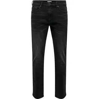 Regular-fit-Jeans ONLY & SONS "ONSWEFT REG. BOX AZG DNM MU OTL", Damen, Gr. 28, Länge 30, washed schwarz, Denim/Jeans, Obermaterial: 98% Baumwolle, 2% Elasthan, Abriebeffekte, regular fit knöchellang, Jeans Regular-fit-Jeans