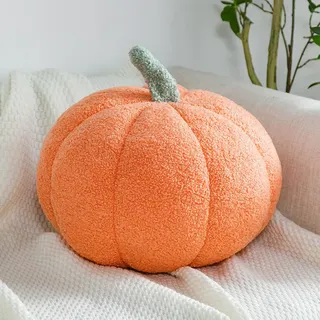 Kürbiskissen, cremefarben, weiß, Herbst-Deko, ästhetisches Kissen, aus Velours, Halloween, Heimdekoration (Orange, 01, 35 cm)