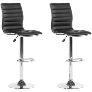 Beliani Barhocker 2er Set Kunstleder 2er Set  Höhenverstellbar Schwarz/Silber