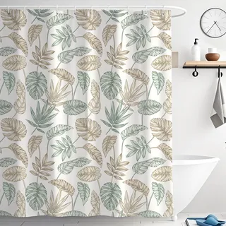 Duschvorhang 200x200 Textil Grün Duschvorhänge Badewanne aus Stoff Polyester Textil Anti-schimmel Wasserdicht Waschbar Beschwerter Saum shower curtains mit Ösen und 12 Duschvorhangringe für Badezimmer