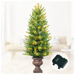 Gfilay 120cm Künstlicher LED Weihnachtsbaum im Topf – Batteriebetrieben, Vorgelichtet, Kabellos, Wetterfest, Weihnachtsbaum für Innen und Außen, Mit Timer und EIN/AUS Schalter
