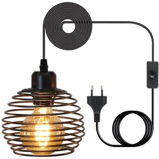 ZMH Pendelleuchte Vintage Hängelampe Industrial - Schwarz 1.5M Pendellampe Esstisch mit Schalter Stecker E27 Retro Lampenfassung 1fla. Max.60W Hängeleuchte für Schlafzimmer Wohnzimmer Küche Restaurant