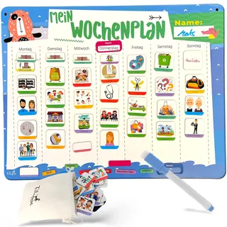 Filapen Filapen® Wochenplaner Kinder - Montessori Magnettafel inkl. 209 Magnete, Stoffbeutel, Stift & Kordel - Aufgabenplaner Komplett beschreib- und abwischbar - Fördert die Selbstständigkeit