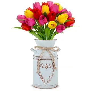 Yardwe Vintage Blumenvase Eisen Blumentopf Milchkanne Shabby Deko Landhausstil Vase Rustikal Blumeneimer Übertopf Metall Eimer Dekovase Kaktus Topf für Garten Balkon Wohnzimmer Tischdeko