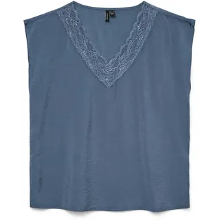 Vero Moda Spitzentop "VMSAFA SL V-NECK LACE TOP WVN GA NOOS", china blau