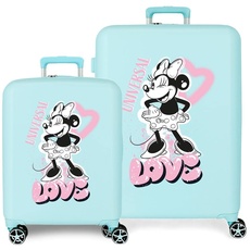 Disney Minnie Heart Türkises Kofferset, 55/70 cm, starres ABS, integrierter TSA-Verschluss, 88 l, 6,8 kg, 4 Doppelrollen, Handgepäck