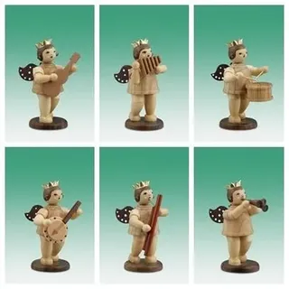 Engelmusikanten 6-teilig ohne Krone natur h= ca 6 cm NEU Holzengel Erzgebirge