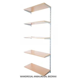 Biedrax Wandregal - Anbauregal 35 x 80 x 200 cm, Farbe silber - 5 Fachboden Buche