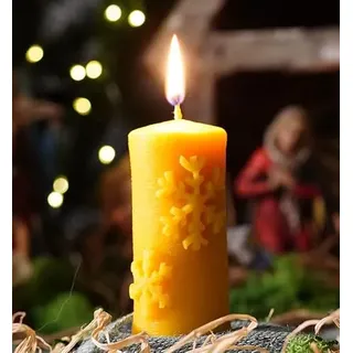 tea4chill Bienenwachskerze aus 100% Bienenwachs, Honigkerze, Kerze 6 x 10cm Stumpen, Schneeflocken, Geschenk für Weihnachten, lange Brenndauer, Adventkranz Kerze, Stabkerze, handgefertigt