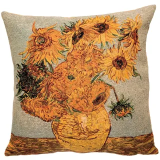 Home of Christmas Kissenbezug 45x45 cm Gobelin Kissen Kissenhülle Sofakissen Dekokissen (Sonnenblumen Van Gogh)