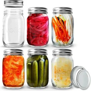 Glas-Metselaar-Töpfe 490 ml - 6 Stück mit Deckeln zum Einmachen und Overnight Oats