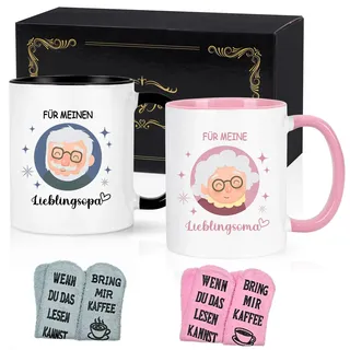 Joymaking Tasse für Lieblingsoma Lieblingsopa, Geschenkidee mit lustigen Socken für OMA OPA zum Geburtstag, Vatertag, Muttertag, Weihnachtsgeschenke für Großeltern Kaffeetasse, 320ml Schwarz Rosa