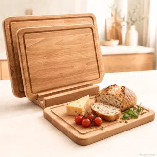 Schneidebrett Set Holz 3 Größen 27/33/40 mit Ständer Saftrille Buche aus EU | Massives Buchenholz• Geölte Oberfläche • Lebensmittelecht • Für Schneiden, Tranchieren & Servieren • CUTTING BOARD