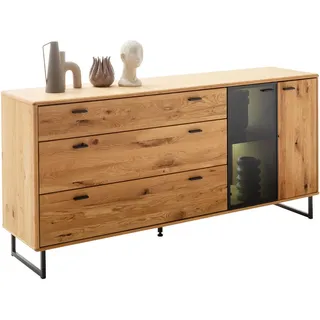 Mid.you Sideboard , Wildeiche , Metall , Balkeneiche , furniert, teilmassiv , 2 Fächer , 3 Schubladen , 179x85x44 cm , Made in Eu , Holzmöbel, Kommoden Holz, Sideboards Holz