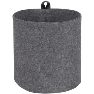 BIGSO BOX OF SWEDEN Hängekorb groß – runder Wandkorb mit Schlaufe und in Leinenoptik – Aufbewahrungsbox zum Aufhängen oder Hinstellen aus Polyester und Karton – grau