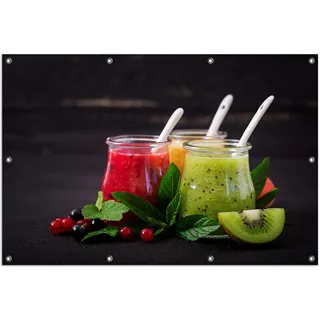 Wallario Outdoor-Poster für Garten oder Balkon, Motiv Bunte Smoothies in grün und rot, in ca. 100 x 150 cm - Schwarz