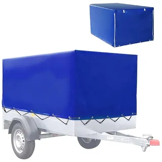 Anhänger Plane 210x114x88cm inkl. Planenseil 610 g/m2 blau | Hochplane mit Gummigurt | 750 kG PKW Hänger Abdeckplane Abdeckung
