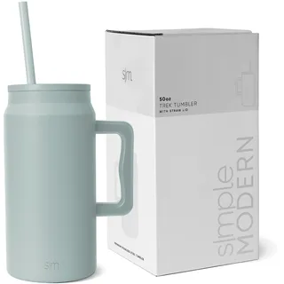 Simple Modern Thermobecher mit Strohhalm und Griff | Großer Isolierter Edelstahl-Wasserkrug | Geschenke für Frauen und Männer | Trek | 1480ml | Sea Glass Sage