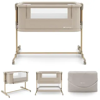 Kinderkraft NESTEE Grow 2 Beistellbett 3 in 1, Babybett, Kinderbett, 5 Höhenstufen, Matratze inklusive, Teleskopbeine, Rollen, faltbar, mit Transporttasche, Beige