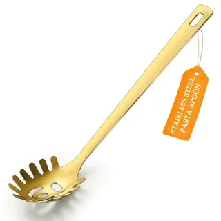ReaNea Nudellöffel, Gold Spaghettilöffel, Titan-Vergoldung Nudelkelle Edelstahl Nudelzange und Spaghettizange, spülmaschinengeeignet