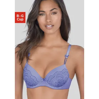 Schalen-BH LASCANA "BH mit Bügel, Spitzen-BH, Aurora", Damen, Gr. 75, Cup D, lila (kornblumenblau), Microtouch, Obermaterial: 53% Polyamid, 38% Polyester, 9% Elasthan, BHs Schalen-BH, als Dessous-Set kombinierbar, mit dekorativen Trägern, Dessous