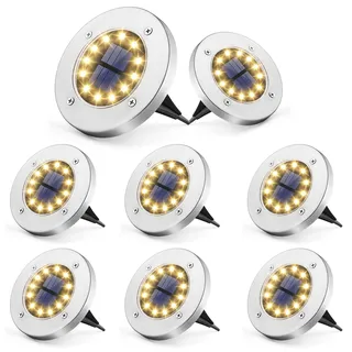 GIGALUMI Solar-Bodenleuchten, 12 LEDs, 8 Stück, Bodenleuchten, solarbetrieben, für den Außenbereich, Terrasse, Landschaft, Lampe für Rasen, Hof, Pool, Terrasse (warmweiß)